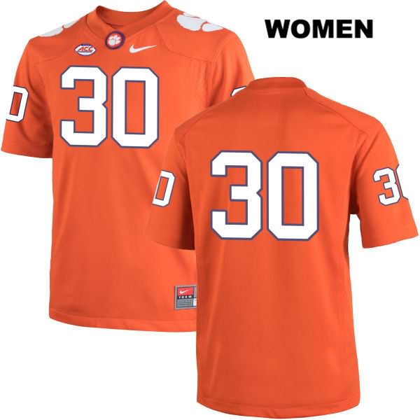 Women's Clemson Tigers #30 Jalen Williams Stitched Orange Authentic Nike No Name NCAA College Football Jersey EWL2146KJ